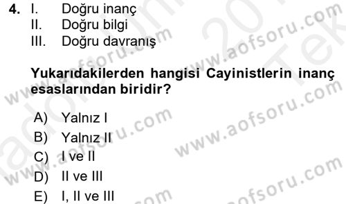 Yaşayan Dünya Dinleri Dersi 2015 - 2016 Yılı Tek Ders Sınavı 4. Soru
