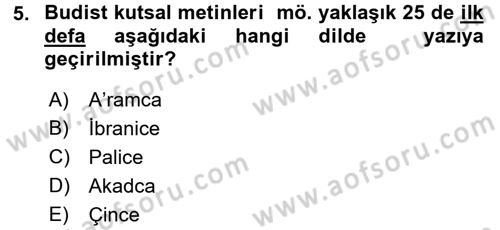 Yaşayan Dünya Dinleri Dersi 2015 - 2016 Yılı Tek Ders Sınav Soruları 5. Soru