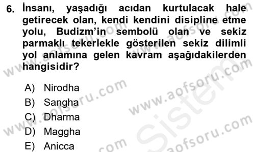 Yaşayan Dünya Dinleri Dersi 2015 - 2016 Yılı Tek Ders Sınavı 6. Soru