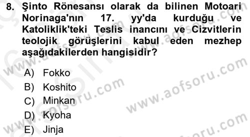 Yaşayan Dünya Dinleri Dersi 2015 - 2016 Yılı Tek Ders Sınavı 8. Soru