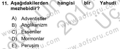 Yaşayan Dünya Dinleri Dersi 2016 - 2017 Yılı 3 Ders Sınav Soruları 11. Soru