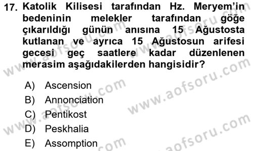 Yaşayan Dünya Dinleri Dersi 2016 - 2017 Yılı 3 Ders Sınav Soruları 17. Soru