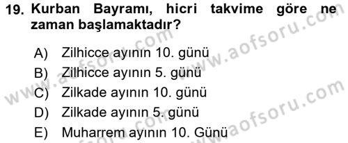Yaşayan Dünya Dinleri Dersi 2016 - 2017 Yılı 3 Ders Sınav Soruları 19. Soru