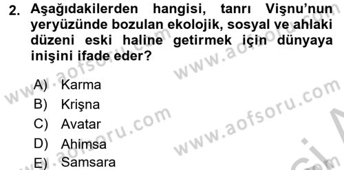 Yaşayan Dünya Dinleri Dersi 2016 - 2017 Yılı 3 Ders Sınav Soruları 2. Soru