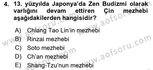Yaşayan Dünya Dinleri Dersi 2016 - 2017 Yılı 3 Ders Sınav Soruları 4. Soru