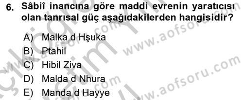 Yaşayan Dünya Dinleri Dersi 2016 - 2017 Yılı 3 Ders Sınav Soruları 6. Soru