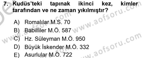 Yaşayan Dünya Dinleri Dersi 2016 - 2017 Yılı 3 Ders Sınav Soruları 7. Soru