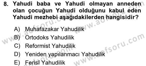 Yaşayan Dünya Dinleri Dersi 2016 - 2017 Yılı 3 Ders Sınav Soruları 8. Soru