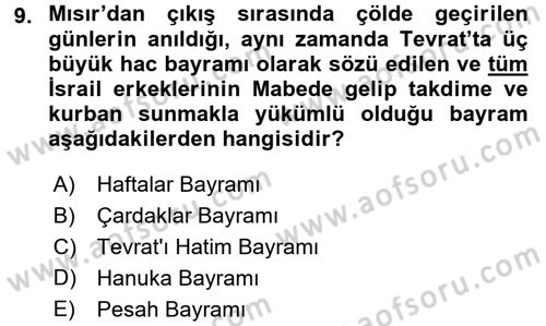 Yaşayan Dünya Dinleri Dersi 2016 - 2017 Yılı 3 Ders Sınav Soruları 9. Soru