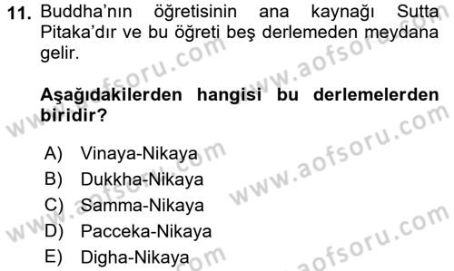 Yaşayan Dünya Dinleri Dersi 2016 - 2017 Yılı (Vize) Ara Sınav Soruları 11. Soru