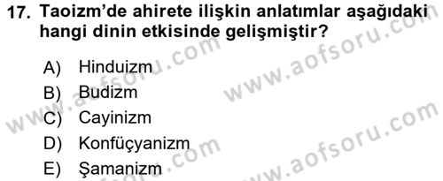 Yaşayan Dünya Dinleri Dersi 2016 - 2017 Yılı (Vize) Ara Sınav Soruları 17. Soru