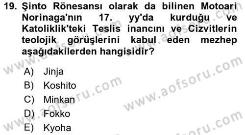 Yaşayan Dünya Dinleri Dersi 2016 - 2017 Yılı (Vize) Ara Sınav Soruları 19. Soru