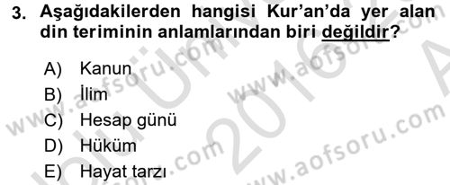 Yaşayan Dünya Dinleri Dersi 2016 - 2017 Yılı (Vize) Ara Sınav Soruları 3. Soru