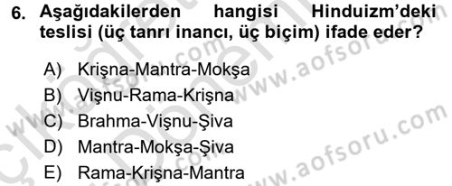 Yaşayan Dünya Dinleri Dersi 2016 - 2017 Yılı (Vize) Ara Sınav Soruları 6. Soru