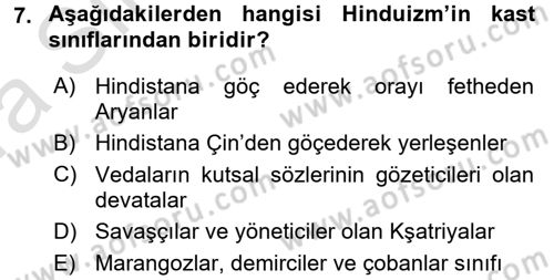 Yaşayan Dünya Dinleri Dersi 2016 - 2017 Yılı (Vize) Ara Sınav Soruları 7. Soru