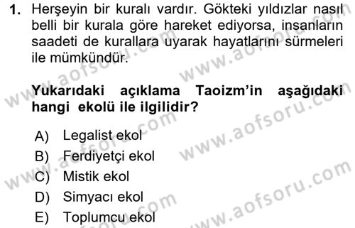 Yaşayan Dünya Dinleri Dersi 2016 - 2017 Yılı (Final) Dönem Sonu Sınav Soruları 1. Soru