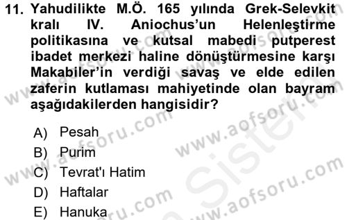 Yaşayan Dünya Dinleri Dersi 2016 - 2017 Yılı (Final) Dönem Sonu Sınav Soruları 11. Soru