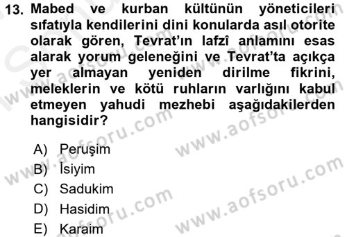 Yaşayan Dünya Dinleri Dersi 2016 - 2017 Yılı (Final) Dönem Sonu Sınav Soruları 13. Soru
