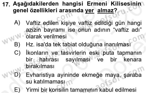 Yaşayan Dünya Dinleri Dersi 2016 - 2017 Yılı (Final) Dönem Sonu Sınav Soruları 17. Soru