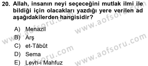Yaşayan Dünya Dinleri Dersi 2016 - 2017 Yılı (Final) Dönem Sonu Sınav Soruları 20. Soru