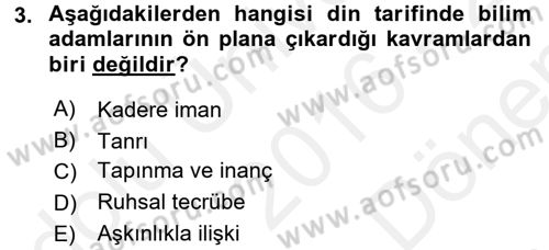 Yaşayan Dünya Dinleri Dersi 2016 - 2017 Yılı (Final) Dönem Sonu Sınav Soruları 3. Soru