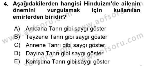 Yaşayan Dünya Dinleri Dersi 2016 - 2017 Yılı (Final) Dönem Sonu Sınav Soruları 4. Soru
