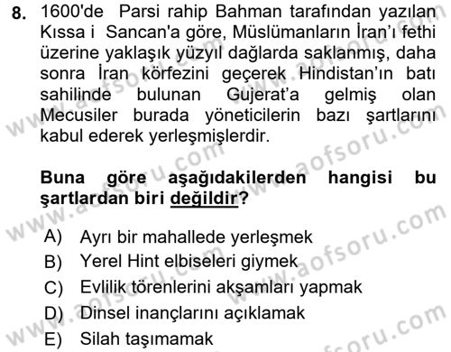 Yaşayan Dünya Dinleri Dersi 2016 - 2017 Yılı (Final) Dönem Sonu Sınav Soruları 8. Soru