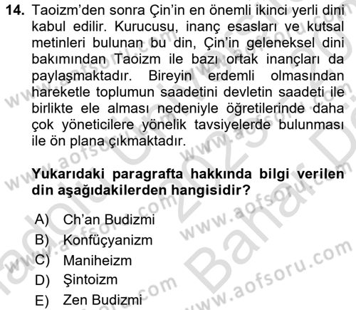 Yaşayan Dünya Dinleri Dersi 2025 - 2026 Yılı (Vize) Ara Sınav Soruları 14. Soru