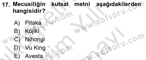 Yaşayan Dünya Dinleri Dersi 2025 - 2026 Yılı (Vize) Ara Sınav Soruları 17. Soru