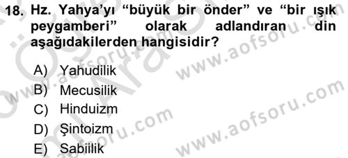 Yaşayan Dünya Dinleri Dersi 2025 - 2026 Yılı (Vize) Ara Sınav Soruları 18. Soru