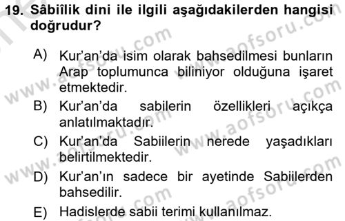 Yaşayan Dünya Dinleri Dersi 2025 - 2026 Yılı (Vize) Ara Sınav Soruları 19. Soru