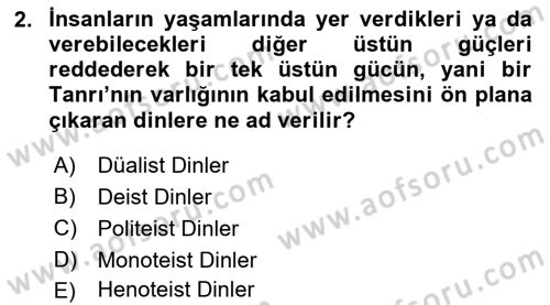Yaşayan Dünya Dinleri Dersi 2025 - 2026 Yılı (Vize) Ara Sınav Soruları 2. Soru