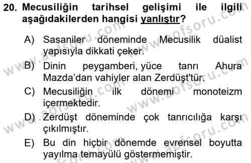 Yaşayan Dünya Dinleri Dersi 2025 - 2026 Yılı (Vize) Ara Sınav Soruları 20. Soru
