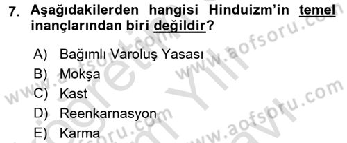 Yaşayan Dünya Dinleri Dersi 2025 - 2026 Yılı (Vize) Ara Sınav Soruları 7. Soru