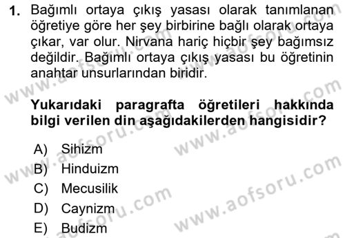 Yaşayan Dünya Dinleri Dersi 2025 - 2026 Yılı (Final) Dönem Sonu Sınav Soruları 1. Soru