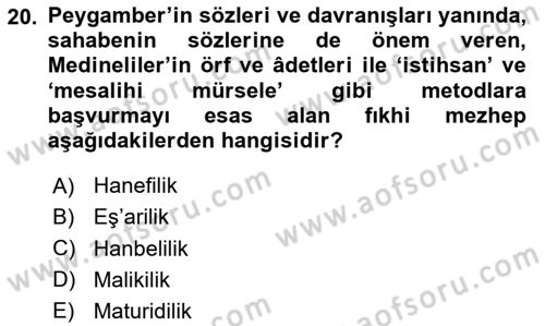 Yaşayan Dünya Dinleri Dersi 2025 - 2026 Yılı (Final) Dönem Sonu Sınav Soruları 20. Soru