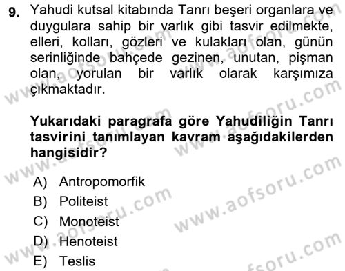 Yaşayan Dünya Dinleri Dersi 2025 - 2026 Yılı (Final) Dönem Sonu Sınav Soruları 9. Soru