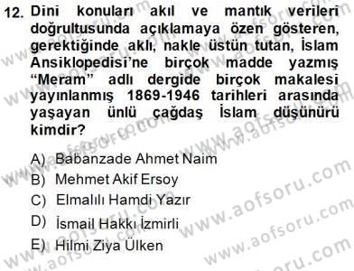 Türk Düşünce Tarihi Dersi 2014 - 2015 Yılı (Final) Dönem Sonu Sınav Soruları 12. Soru