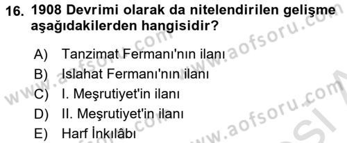 Türk Düşünce Tarihi Dersi 2020 - 2021 Yılı Yaz Okulu Sınav Soruları 16. Soru