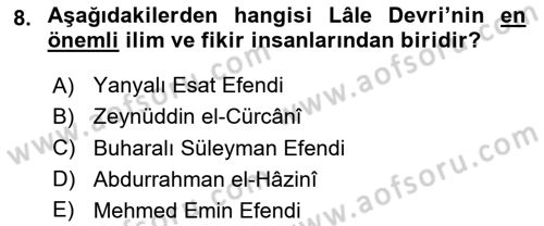 Türk Düşünce Tarihi Dersi 2020 - 2021 Yılı Yaz Okulu Sınav Soruları 8. Soru