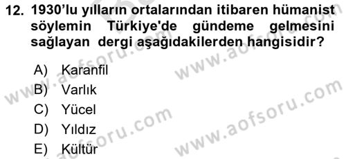Türk Düşünce Tarihi Dersi 2021 - 2022 Yılı (Final) Dönem Sonu Sınav Soruları 12. Soru