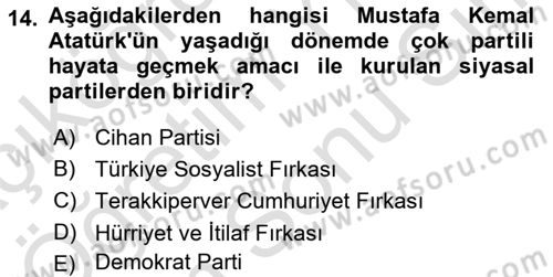 Türk Düşünce Tarihi Dersi 2021 - 2022 Yılı (Final) Dönem Sonu Sınav Soruları 14. Soru