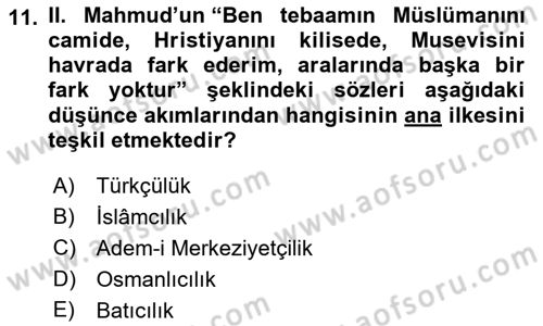 Türk Düşünce Tarihi Dersi 2021 - 2022 Yılı Yaz Okulu Sınav Soruları 11. Soru