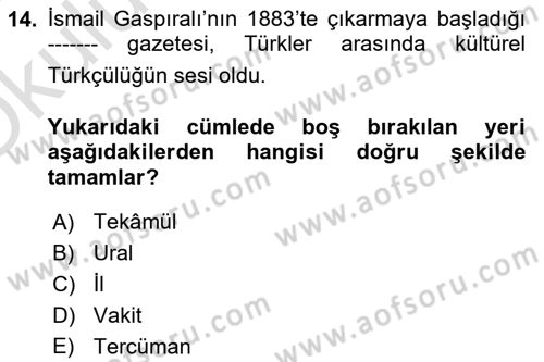 Türk Düşünce Tarihi Dersi 2021 - 2022 Yılı Yaz Okulu Sınav Soruları 14. Soru