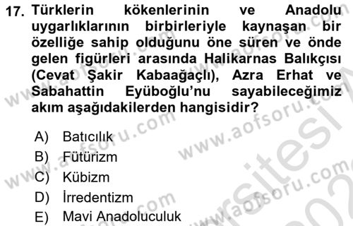 Türk Düşünce Tarihi Dersi 2021 - 2022 Yılı Yaz Okulu Sınav Soruları 17. Soru