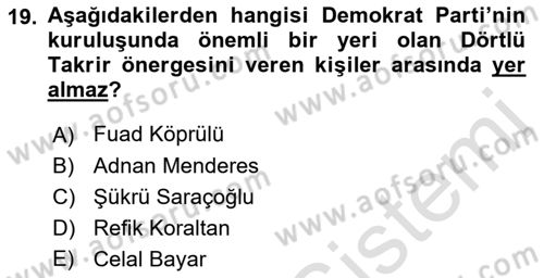 Türk Düşünce Tarihi Dersi 2021 - 2022 Yılı Yaz Okulu Sınav Soruları 19. Soru