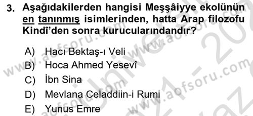 Türk Düşünce Tarihi Dersi 2021 - 2022 Yılı Yaz Okulu Sınav Soruları 3. Soru