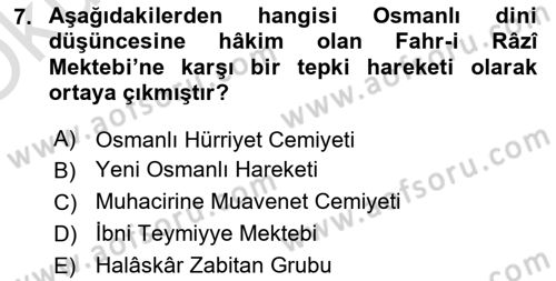 Türk Düşünce Tarihi Dersi 2021 - 2022 Yılı Yaz Okulu Sınav Soruları 7. Soru