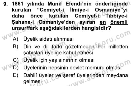 Türk Düşünce Tarihi Dersi 2021 - 2022 Yılı Yaz Okulu Sınav Soruları 9. Soru