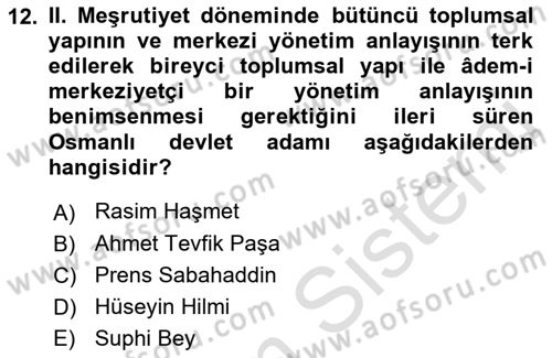 Türk Düşünce Tarihi Dersi 2022 - 2023 Yılı Yaz Okulu Sınav Soruları 12. Soru